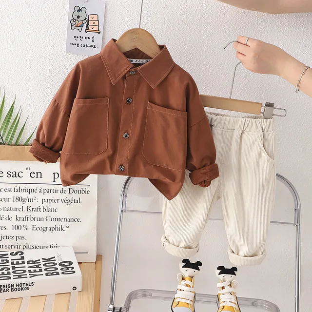 BROWN OVERSIZED SHIRT WITH RIBBED PANTS