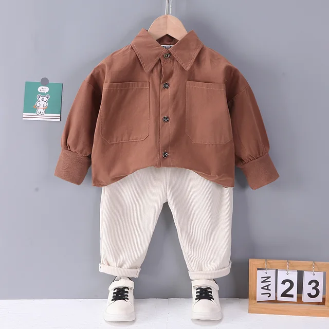 BROWN OVERSIZED SHIRT WITH RIBBED PANTS