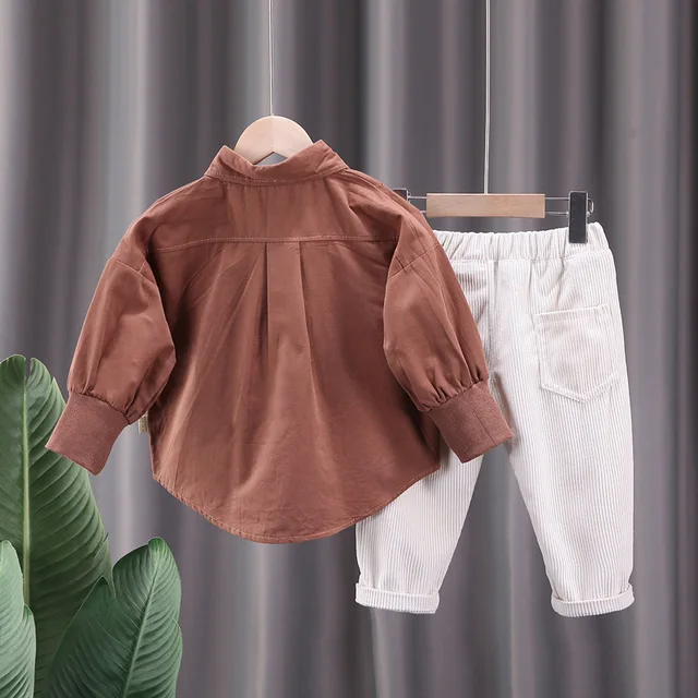BROWN OVERSIZED SHIRT WITH RIBBED PANTS