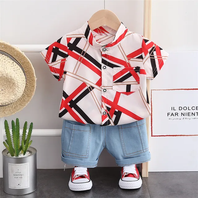 STRIPED SHIRT WITH TWO POCKET DENIM SHORTS