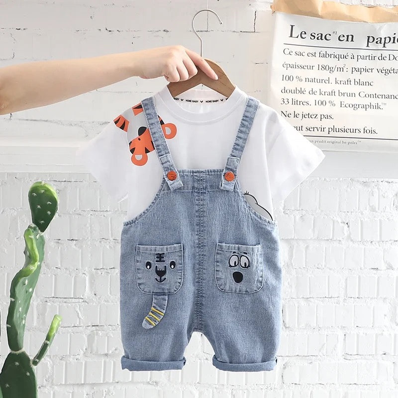 Little tiger denim strap shorts
