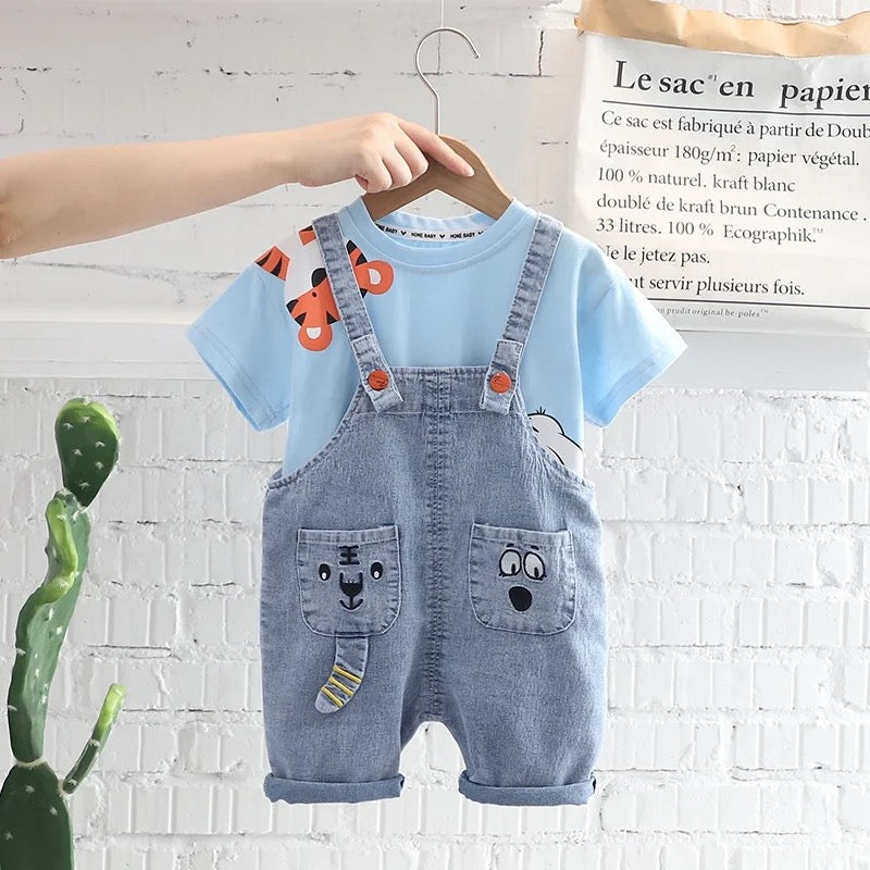 Little tiger denim strap shorts