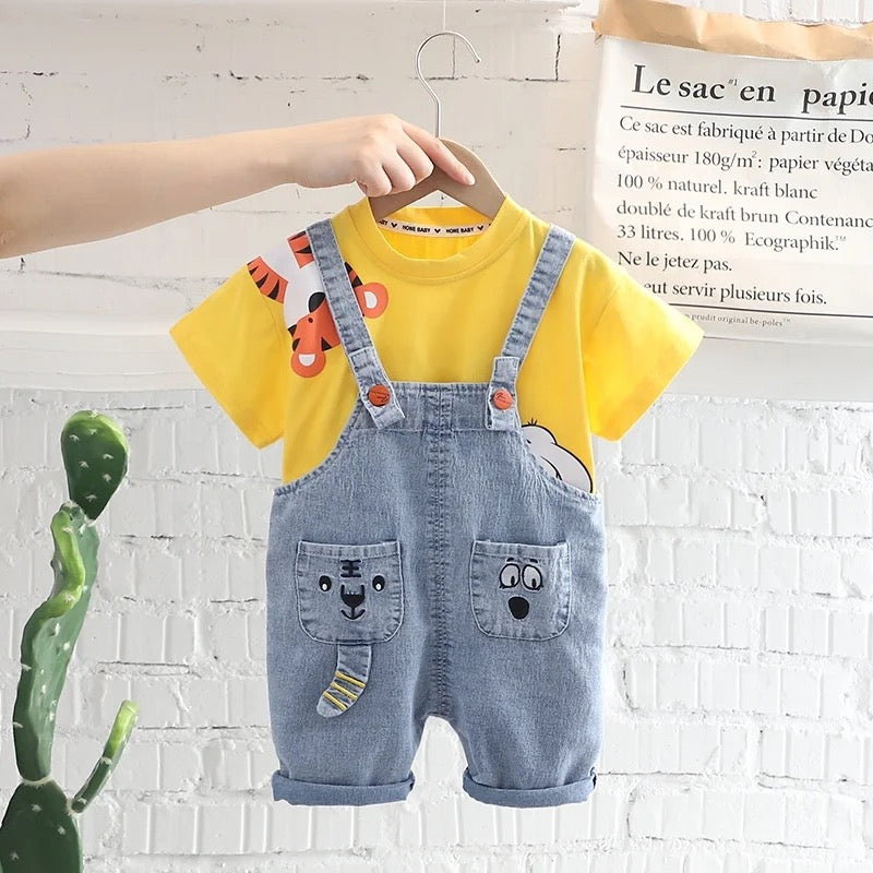 Little tiger denim strap shorts