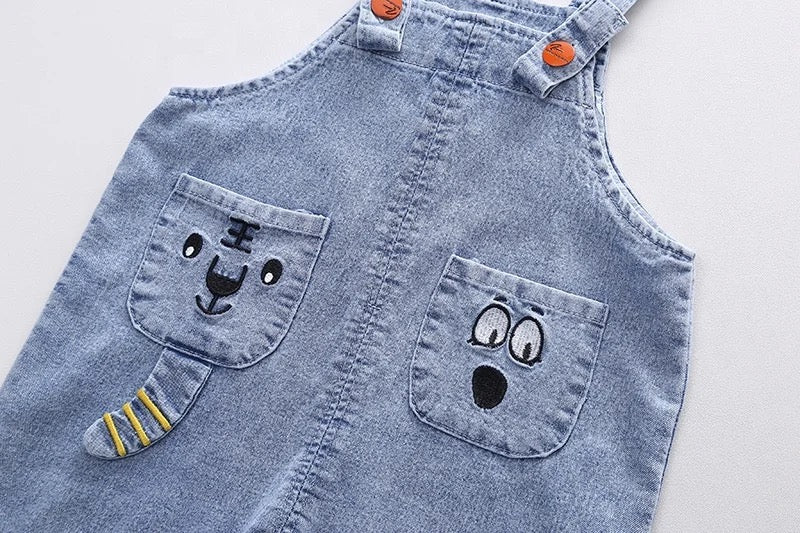 Little tiger denim strap shorts