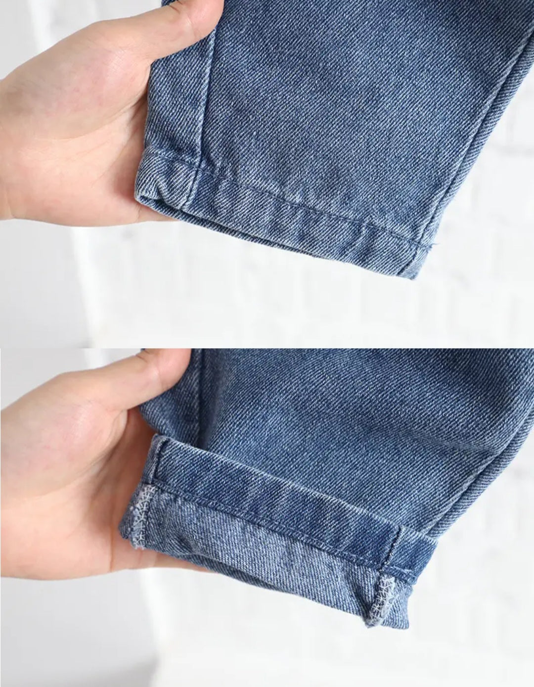 Printed hoodie and denim strap pants